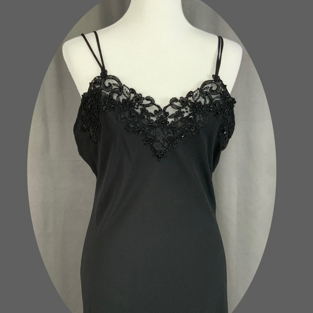 Vintage 90s Black Beaded Asymmetrical Babydoll Slip Dress Linea Donatella Sz M